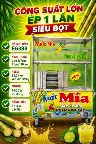 Xe nước mía 6 lô tủ kính E6388