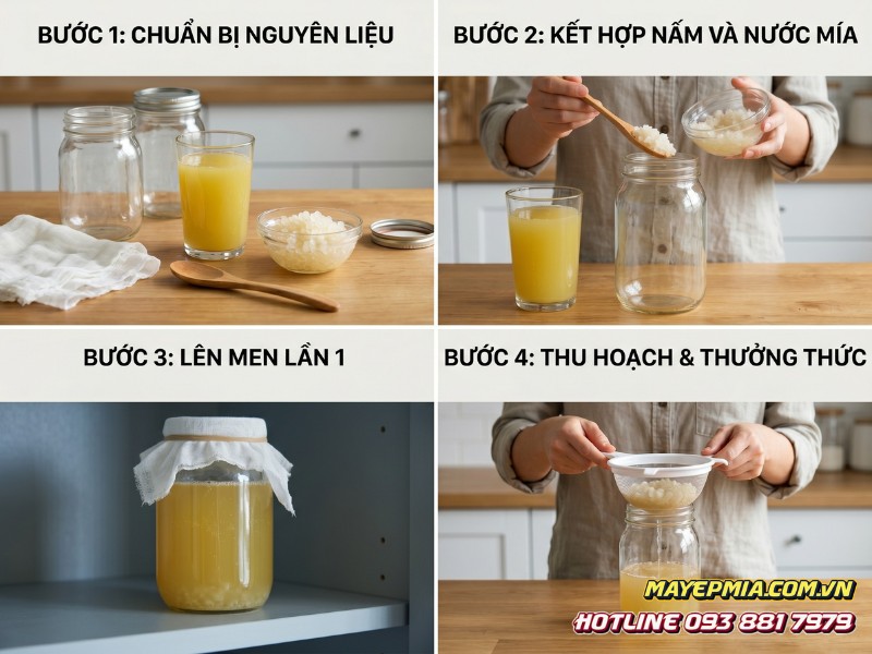 4 bước nuôi nấm kefir nước mía