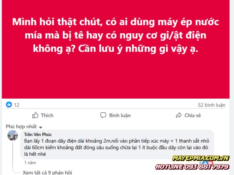 Người dùng xe nước mía thắc mắc khi máy bị nhiễm điện tê tay