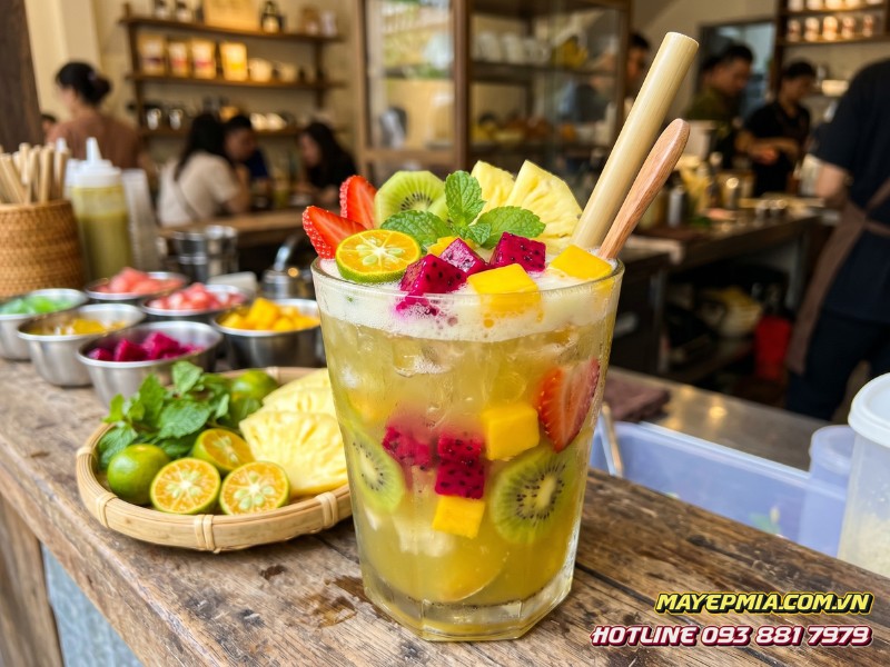Ly nước mía topping trái cây